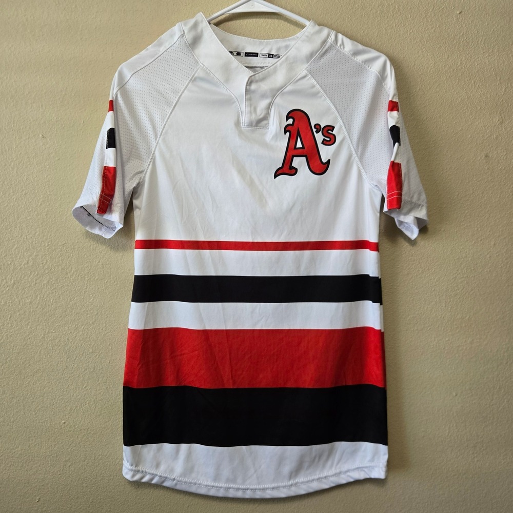 Champro Youth XL Baseball Jersey White Red Black Striped A's 99 Short Sleeve